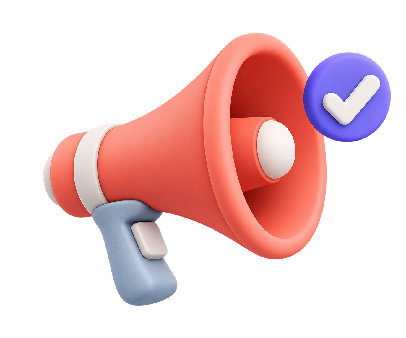 3D megaphone and checkmark representing adoption communication